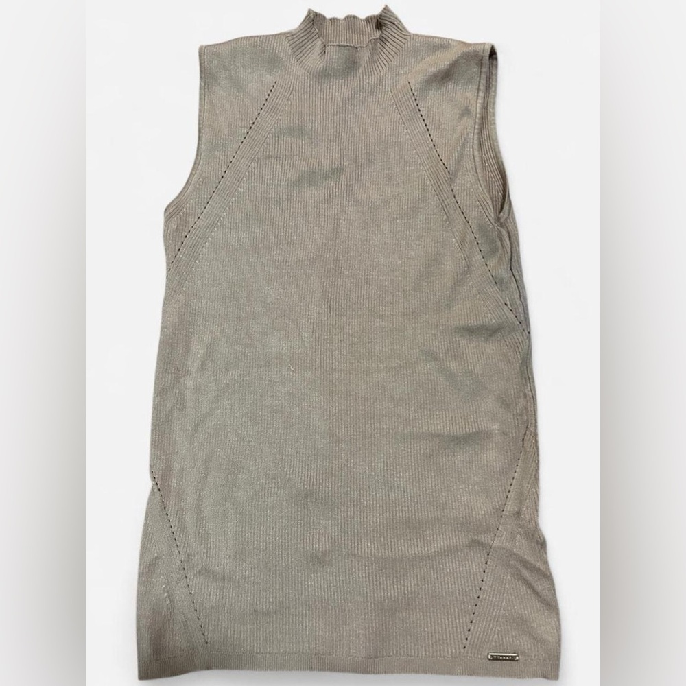 Tahari Taupe Sleeveless Knit Mock Neck Top